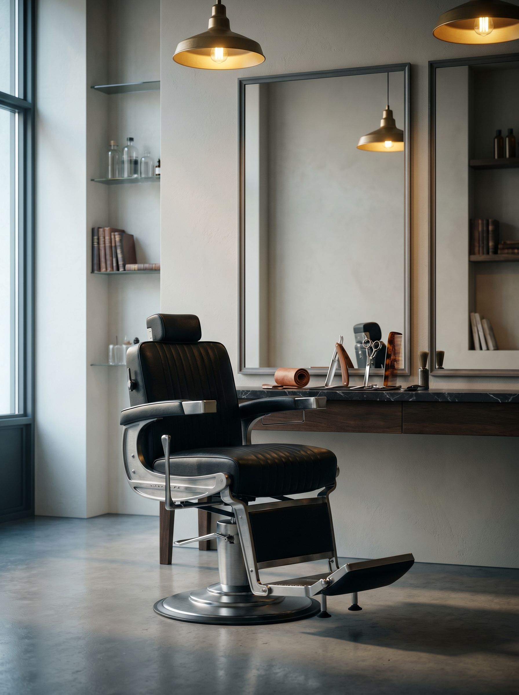Premium barbershop interior.